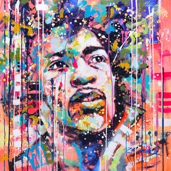 Pittura intitolato "Jimi Hendrix" da Marta Zawadzka, Opera d'arte originale, Acrilico Montato su Barella di tela
