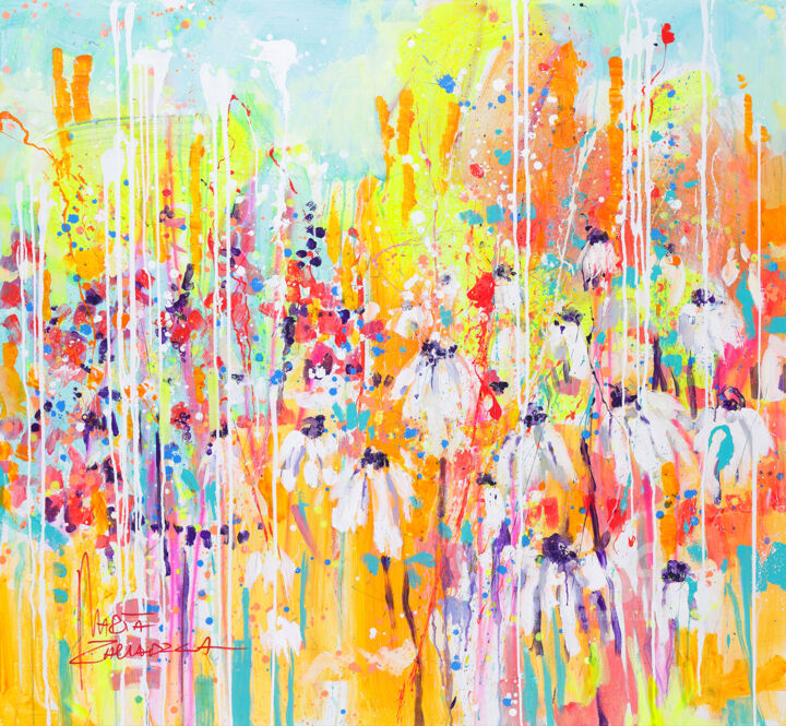 Pintura titulada "Meadow full of dais…" por Marta Zawadzka, Obra de arte original, Acrílico Montado en Bastidor de camilla d…