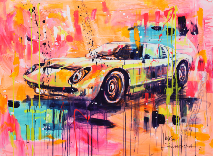 Painting titled "Lamborghini miura" by Marta Zawadzka, Original Artwork, Acrylic Mounted on Wood Stretcher frame