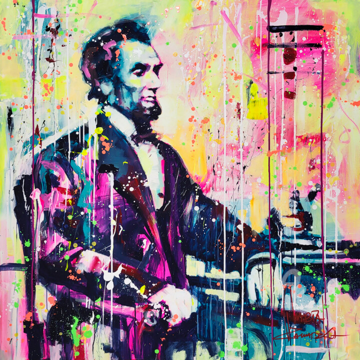 Malarstwo zatytułowany „Abraham Lincoln” autorstwa Marta Zawadzka, Oryginalna praca, Akryl Zamontowany na Drewniana rama nos…