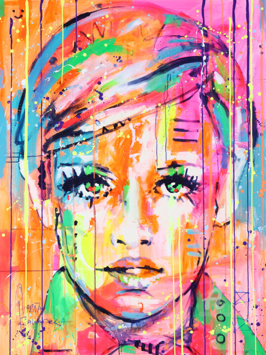 Painting titled "Twiggy" by Marta Zawadzka, Original Artwork, Acrylic Mounted on Wood Stretcher frame