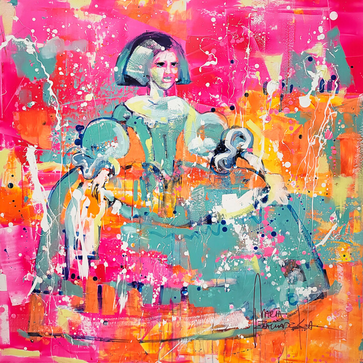 Malerei mit dem Titel "Infanta in pink" von Marta Zawadzka, Original-Kunstwerk, Acryl Auf Keilrahmen aus Holz montiert