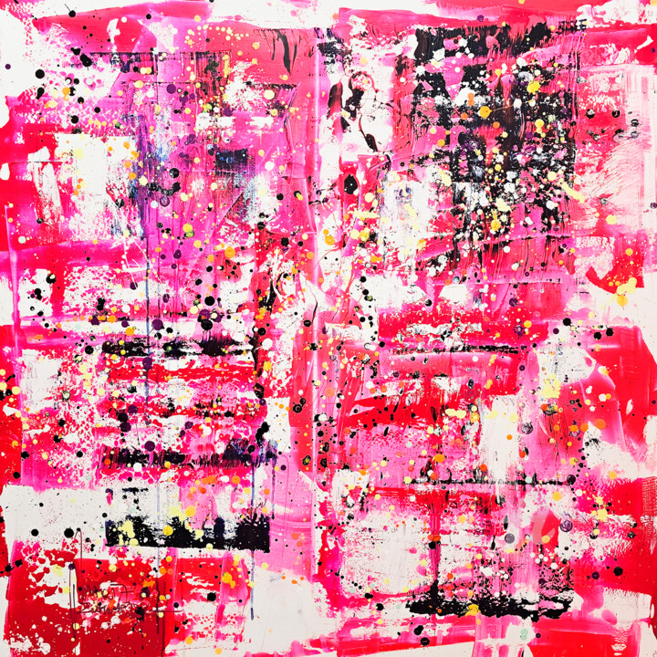 Painting titled "Pink Energy" by Marta Zawadzka, Original Artwork, Acrylic Mounted on Wood Stretcher frame