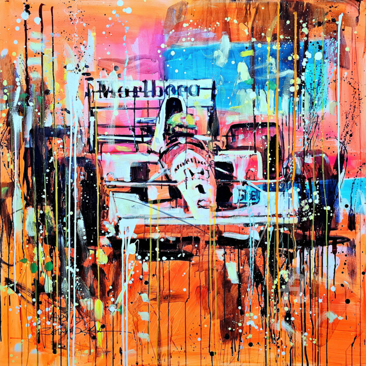 Painting titled "Senna - McLaren" by Marta Zawadzka, Original Artwork, Acrylic Mounted on Wood Stretcher frame