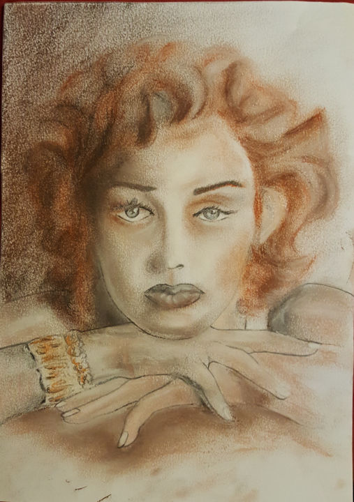Drawing titled "viso femminile" by Tiziano Martelli, Original Artwork, Other