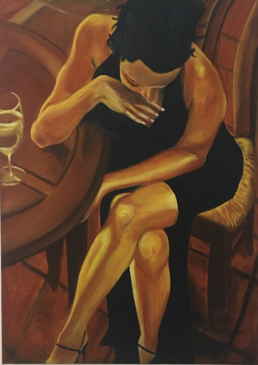 「mujer en el bar.jpeg」というタイトルの絵画 Martha Arizaによって, オリジナルのアートワーク, オイル