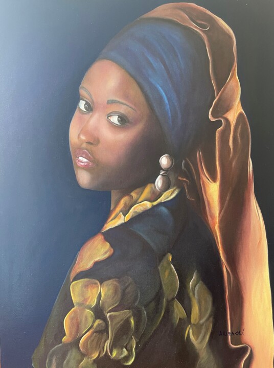 Pintura titulada "mujer con perla" por Martha Ariza, Obra de arte original, Oleo