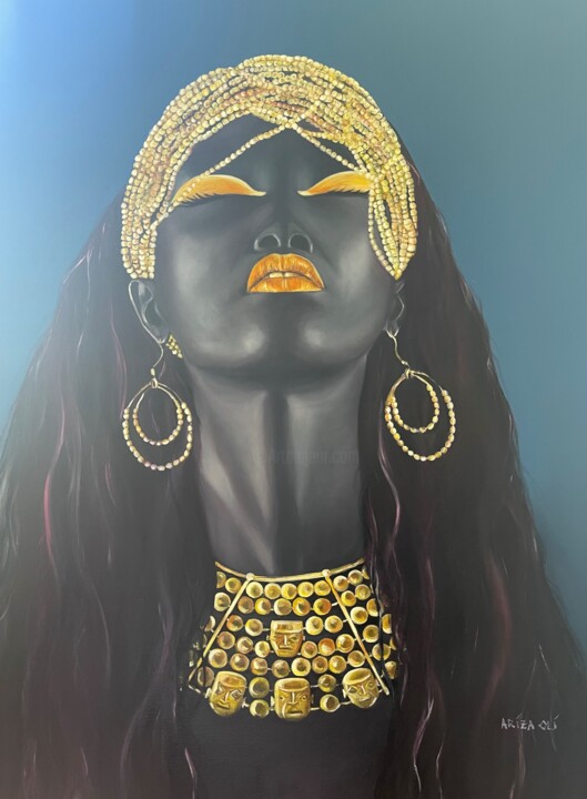 Pintura titulada "mujer con ojos cerr…" por Martha Ariza, Obra de arte original, Oleo
