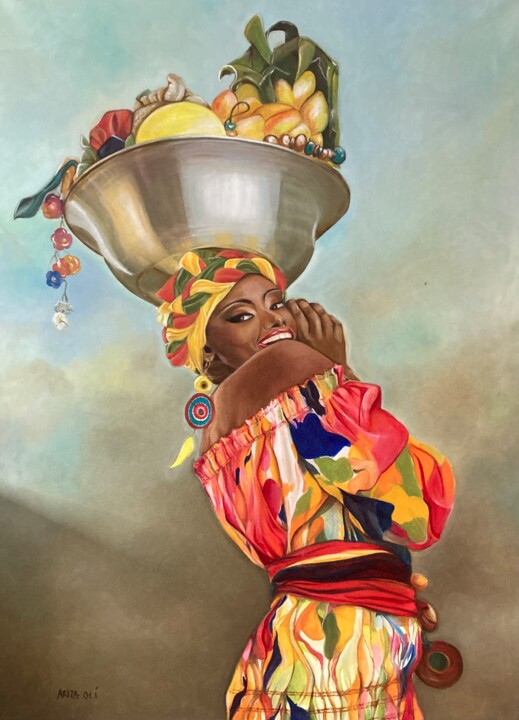 Pintura titulada "palenquera" por Martha Ariza, Obra de arte original, Oleo