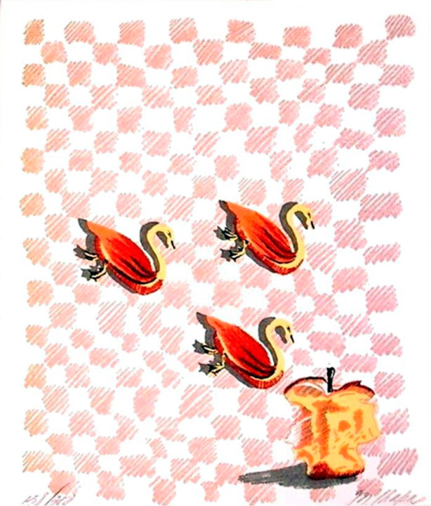 Gravures & estampes intitulée "Swans" par Martha Chapa, Œuvre d'art originale, Sérigraphie