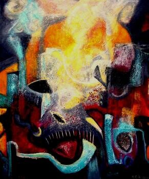 Painting titled "When Feelings Burn" by Martha Elisa Bojórquez, Original Artwork, Oil