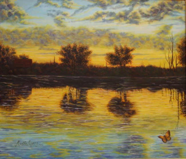 Painting titled ""Mi atardecer en Go…" by Martha Miguez, Original Artwork