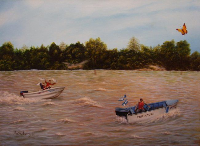 「"Navegando tu Río"」というタイトルの絵画 Martha Miguezによって, オリジナルのアートワーク