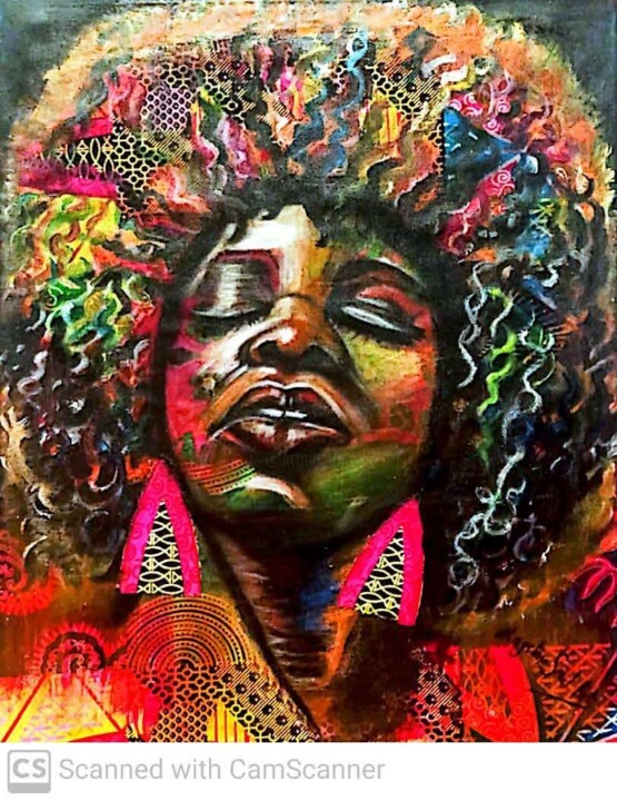 Pintura titulada "Colourful Fro" por Marthe Ngandu, Obra de arte original, Acrílico