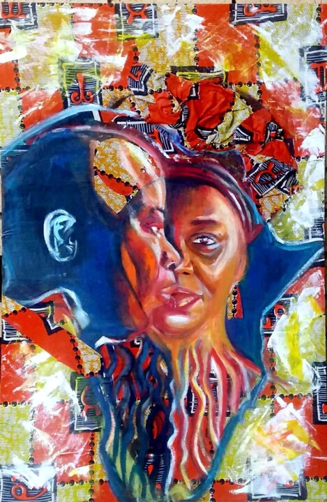 Картина под названием "Rooted Love" - Marthe Ngandu, Подлинное произведение искусства, Акрил