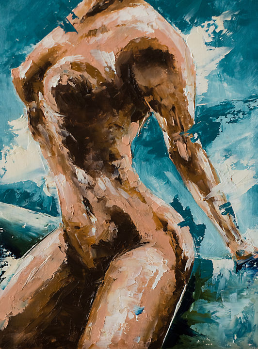 Painting titled "Naked woman in blue" by Marinko Šarić, Original Artwork, Oil