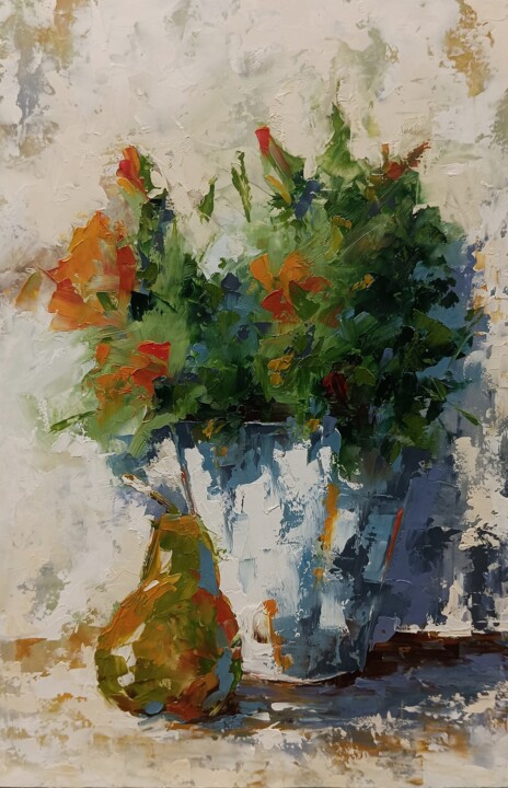 Pintura intitulada "Flowers in vase and…" por Marinko Šarić, Obras de arte originais, Óleo