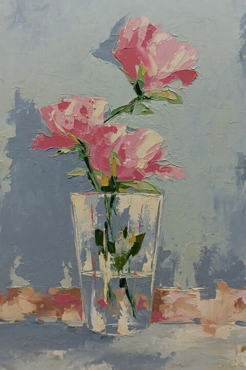 Painting titled "Small red roses sti…" by Marinko Šarić, Original Artwork, Oil