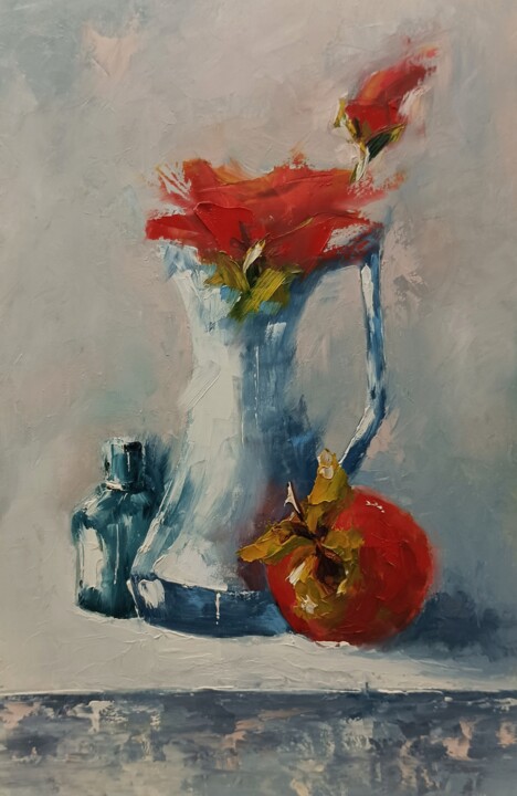 Painting titled "Red roses and aple…" by Marinko Šarić, Original Artwork, Oil