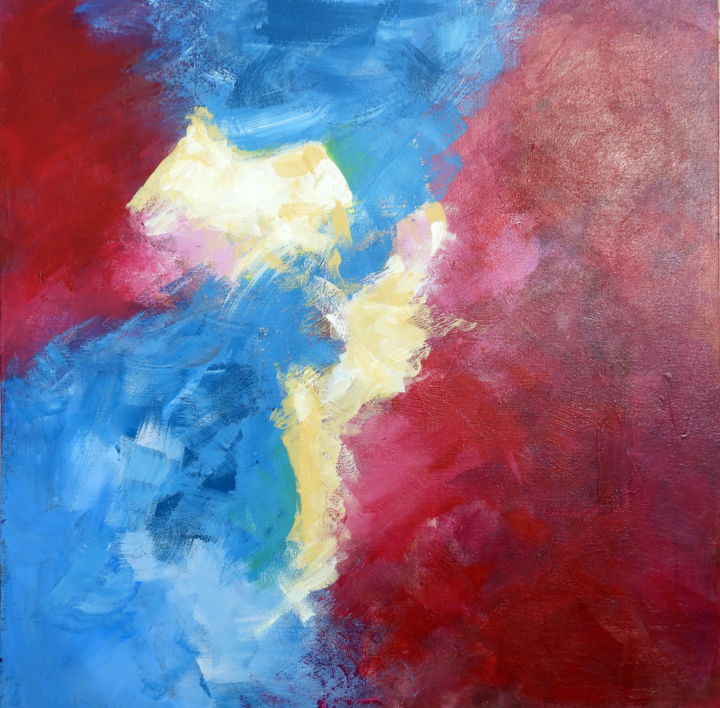 Painting titled "Red Interrupted" by Martha White, Original Art, Acrylic Mounted on Stretcher frame