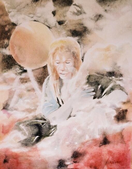 Painting titled "le faiseur de nuages" by Martial Bidard, Original Artwork, Watercolor