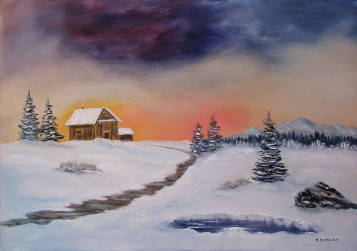 Peinture intitulée "" Fait d'hiver "" par Martial Dumoulin, Œuvre d'art originale, Huile Monté sur Châssis en bois