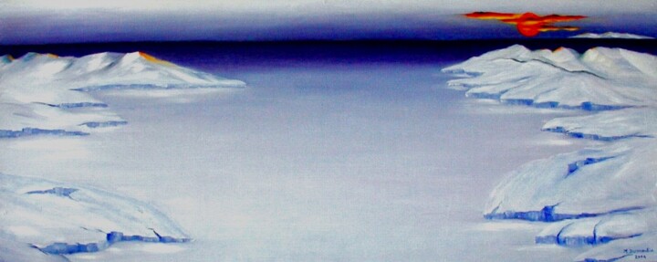 Peinture intitulée "" Soleil de minuit "" par Martial Dumoulin, Œuvre d'art originale, Huile