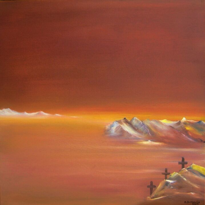 Painting titled "" Haute route "" by Martial Dumoulin, Original Artwork, Oil Mounted on Wood Stretcher frame