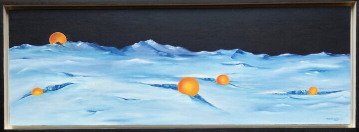 Painting titled "" Coucher de soleil…" by Martial Dumoulin, Original Artwork, Oil Mounted on Wood Panel