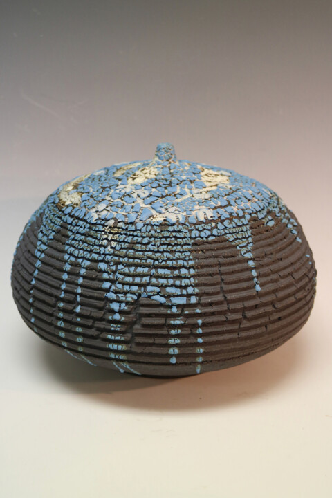 Sculpture titled "White & Blue Capped…" by Martie Geiger-Ho, Original Artwork, Ceramics