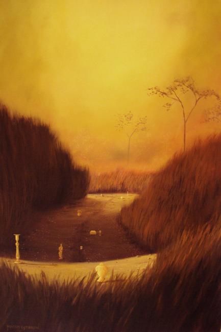 Pintura intitulada "A estrada dourada" por Martim Cymbron, Obras de arte originais, Óleo