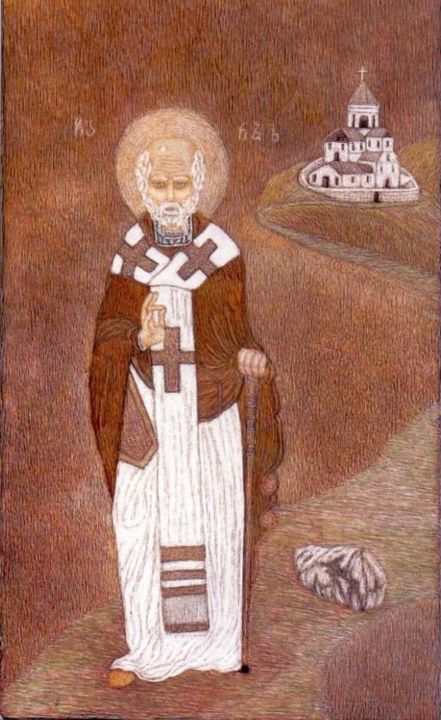 Painting titled "St. Nicholas the Wo…" by Martin Ashkhatoev, Original Artwork, Acrylic