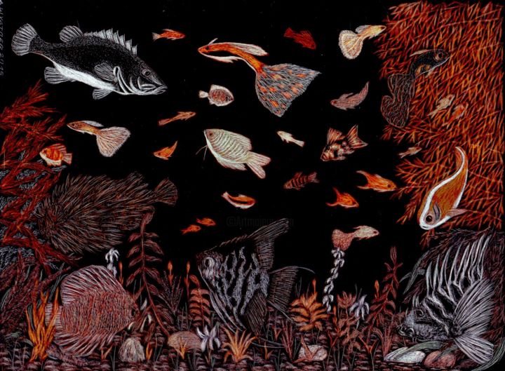 Malarstwo zatytułowany „Fishes 2” autorstwa Martin Ashkhatoev, Oryginalna praca, Akryl