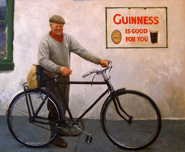 Malerei mit dem Titel "Mike and His Bike" von Martin Driscoll, Original-Kunstwerk, Öl