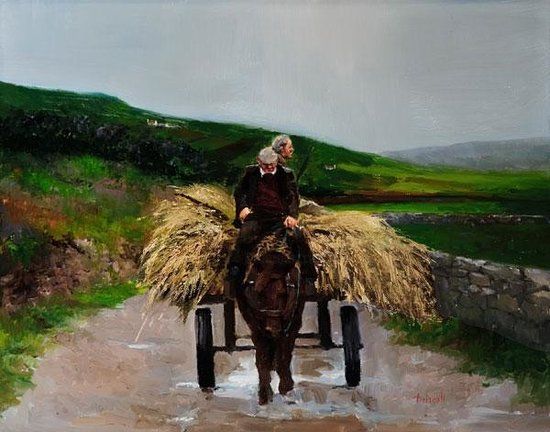 Painting titled "Hitching A Ride, Ir…" by Martin Driscoll, Original Artwork, Oil