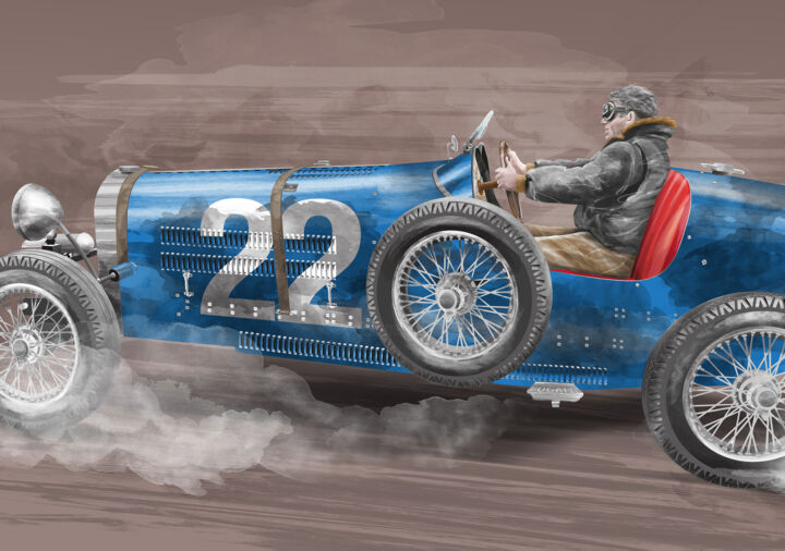 Digital Arts titled "Bugatti bleue" by Martin-Freville, Original Artwork, Digital Painting