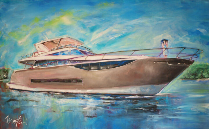 Painting titled "The Boat" by Martin-Freville, Original Artwork, Acrylic Mounted on Wood Stretcher frame