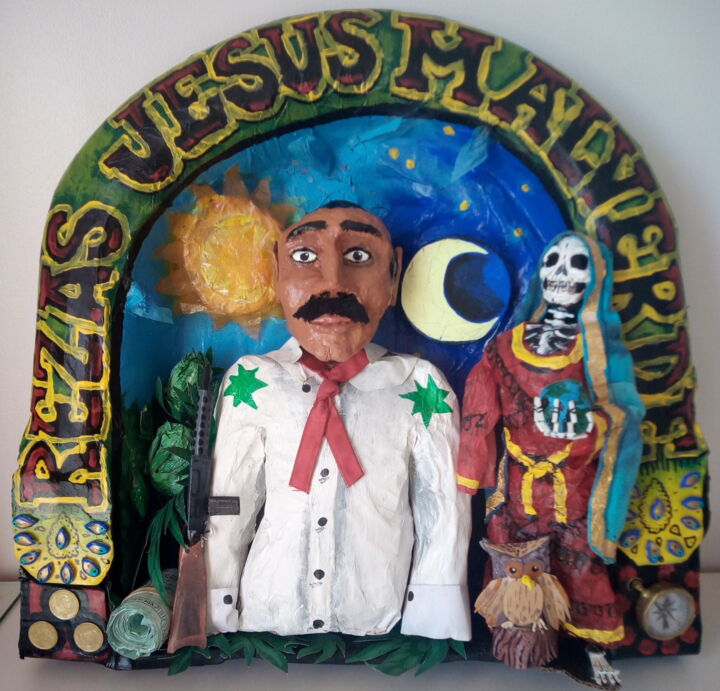 Collages titled "Rezas Jésus Malverde" by Martin Habas, Original Artwork, Acrylic