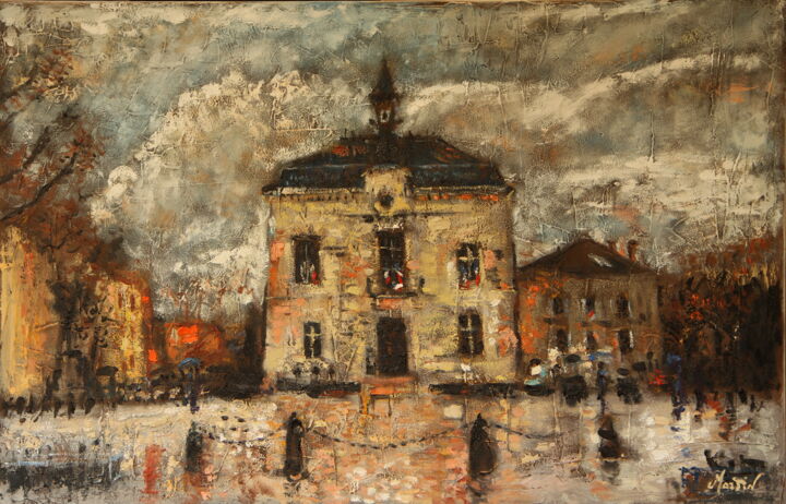 Peinture intitulée "La Mairie d'Auvers-…" par Nicolas Martin, Œuvre d'art originale, Huile