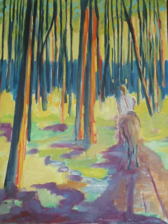 Peinture intitulée "Promenade en forêt" par Martin Jobert, Œuvre d'art originale, Huile