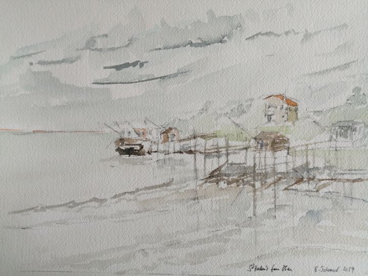 Malerei mit dem Titel "Saint Palais sur mer" von Martin Jobert, Original-Kunstwerk, Aquarell