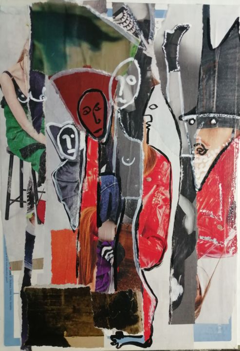 Collages titled "Quel pistolet ce Pè…" by Martin Jobert, Original Artwork, Collages