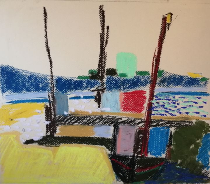 Peinture intitulée "Port" par Martin Jobert, Œuvre d'art originale, Pastel