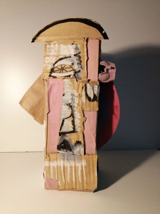 Sculpture titled "Janus au carré" by Martin Jobert, Original Artwork, Cardboard