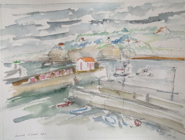 Peinture intitulée "Week end à Socoa" par Jobert Martin, Œuvre d'art originale, Aquarelle