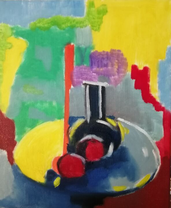 Peinture intitulée "Gueridon, pommes ,…" par Jobert Martin, Œuvre d'art originale, Huile