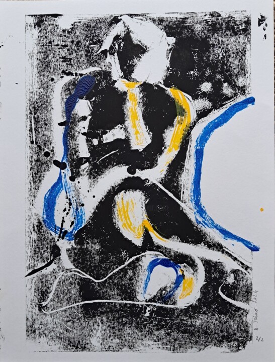 Prenten & gravures getiteld "Réflexion en jaune…" door Martin Jobert, Origineel Kunstwerk, Monotype