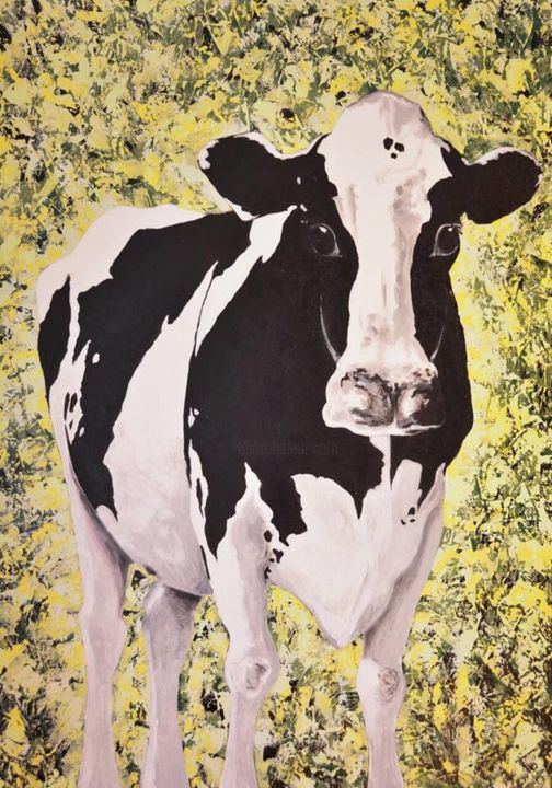 Peinture intitulée "La Vache" par Martin Lapensée, Œuvre d'art originale