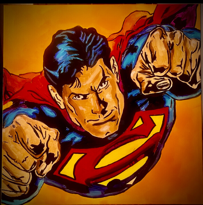 Painting titled "SuperClark" by Martin Moore, Original Artwork, Acrylic Mounted on Wood Stretcher frame