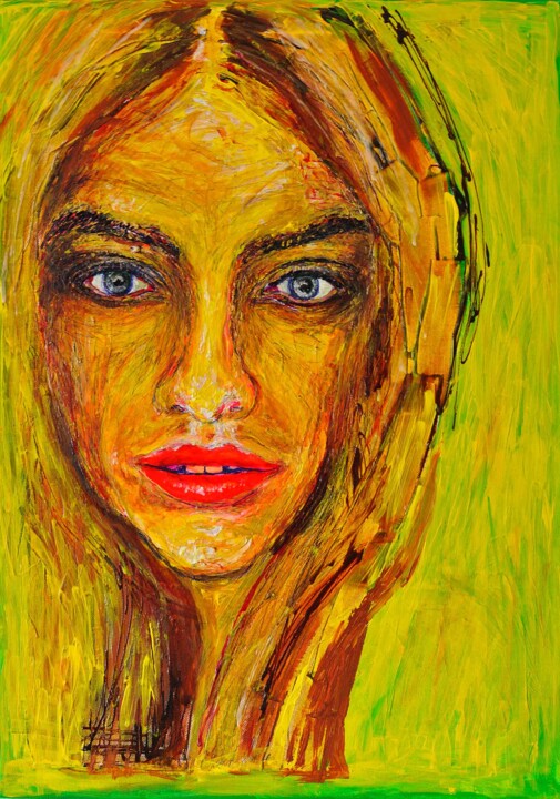 Painting titled "Smooth Yellow" by Martin Pollak, Original Artwork, Acrylic Mounted on Wood Stretcher frame